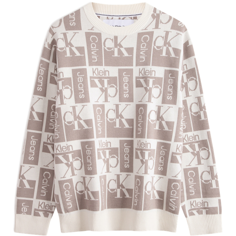 CALVIN KLEIN Трикотажный свитер мужской бело-кофейный мультиколор YBI-White Coffee Multicolor — фото 2