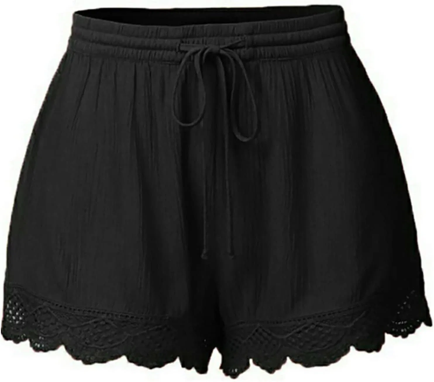 Шорты женские с кружевным подолом, на завязках, свободные, Black