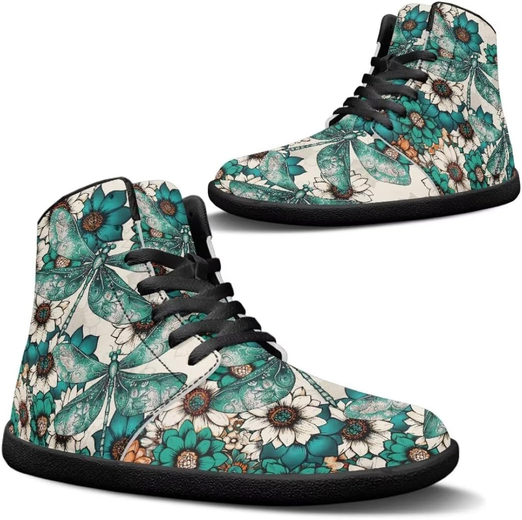 

Кроссовки для мужчин, обувь с нулевым перепадом для мужчин, обувь для пальцев, противоскользящие высокие кроссовки с нулевым перепадом подошвы для походов Getelinseng, Boho Flower Dragonfly