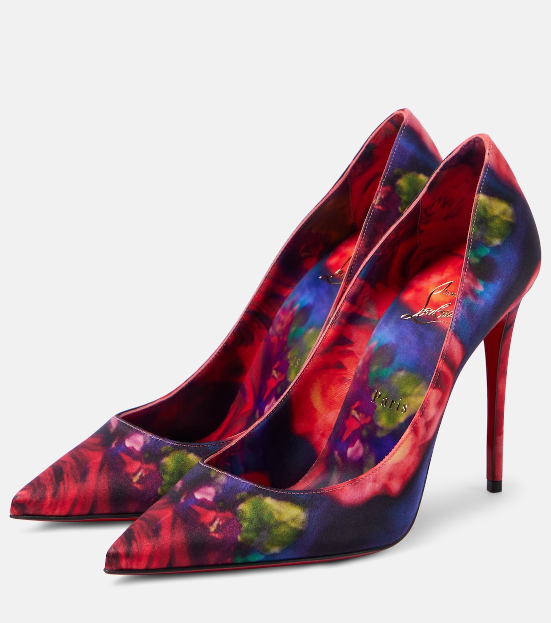 Туфли Kate 100 из цветочного атласного крепа Christian Louboutin, Multi/Lin Multi — фото 4