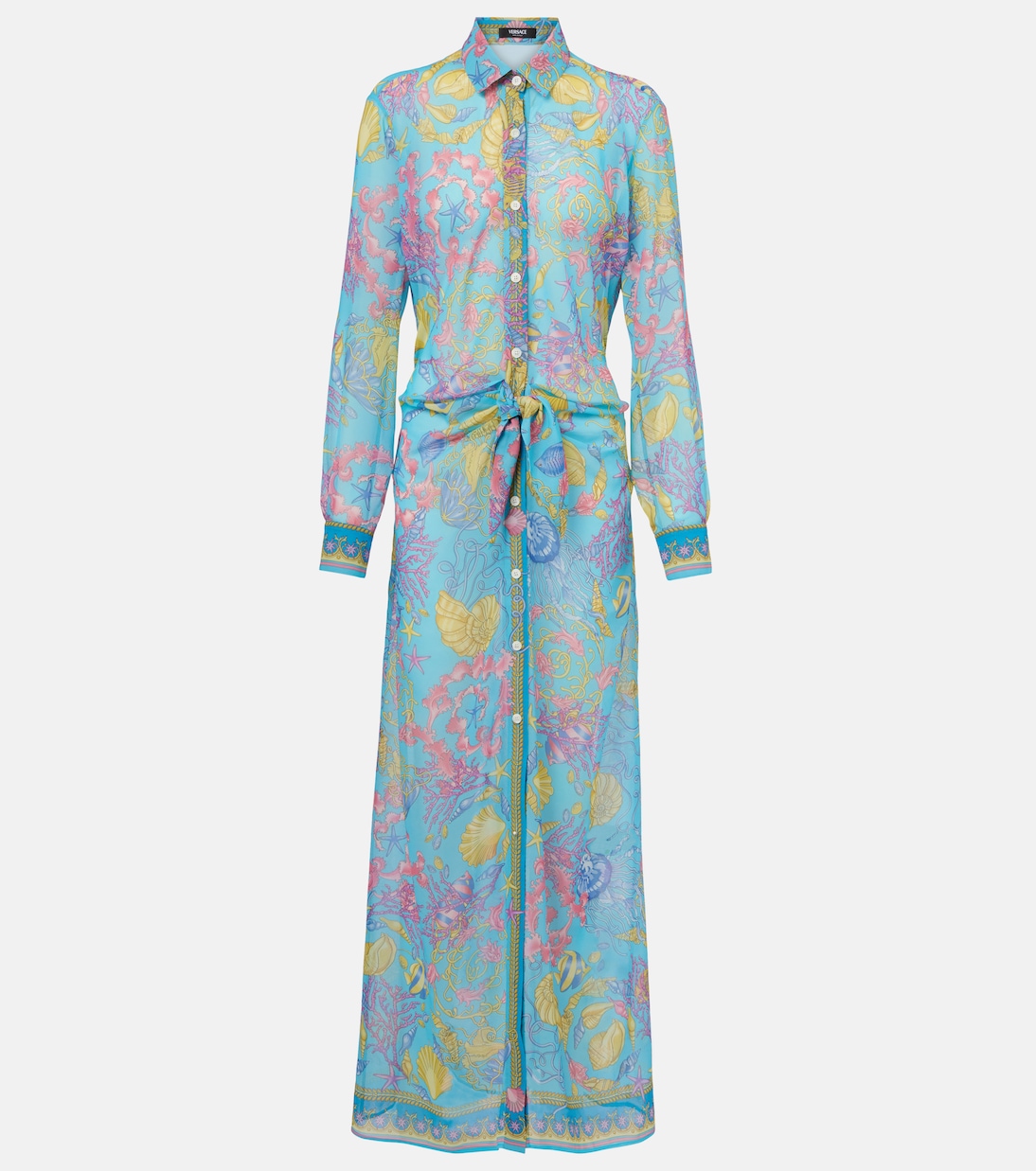 

Печатное полупрозрачное платье-рубашка Versace, Azur+Multicolor