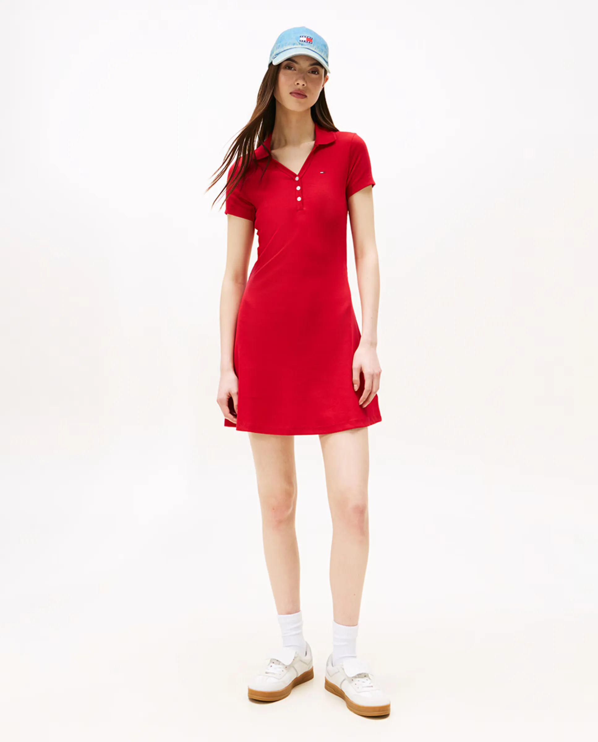 

Женское платье с рубчиками и воротником поло Tommy Jeans, красный