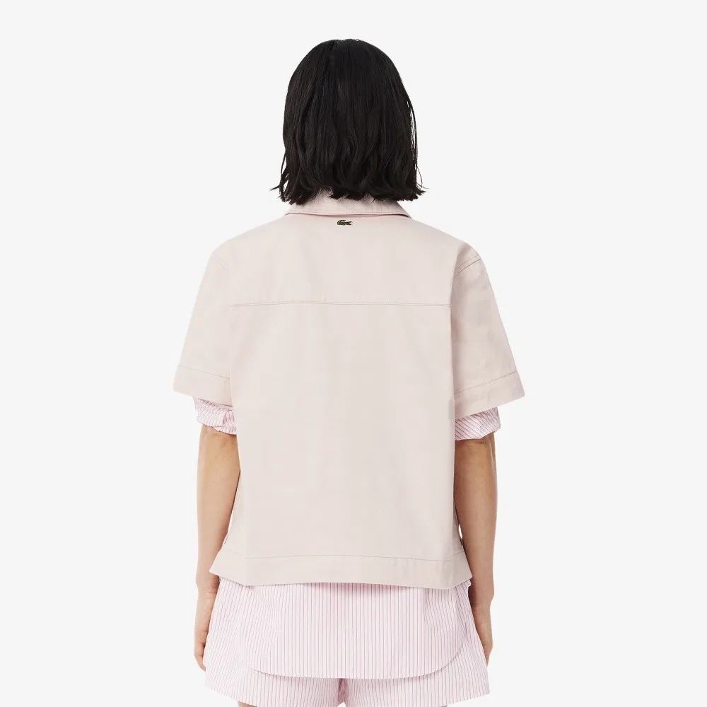 Рубашка-поло Lacoste из денима, бледно-розовая — фото 3