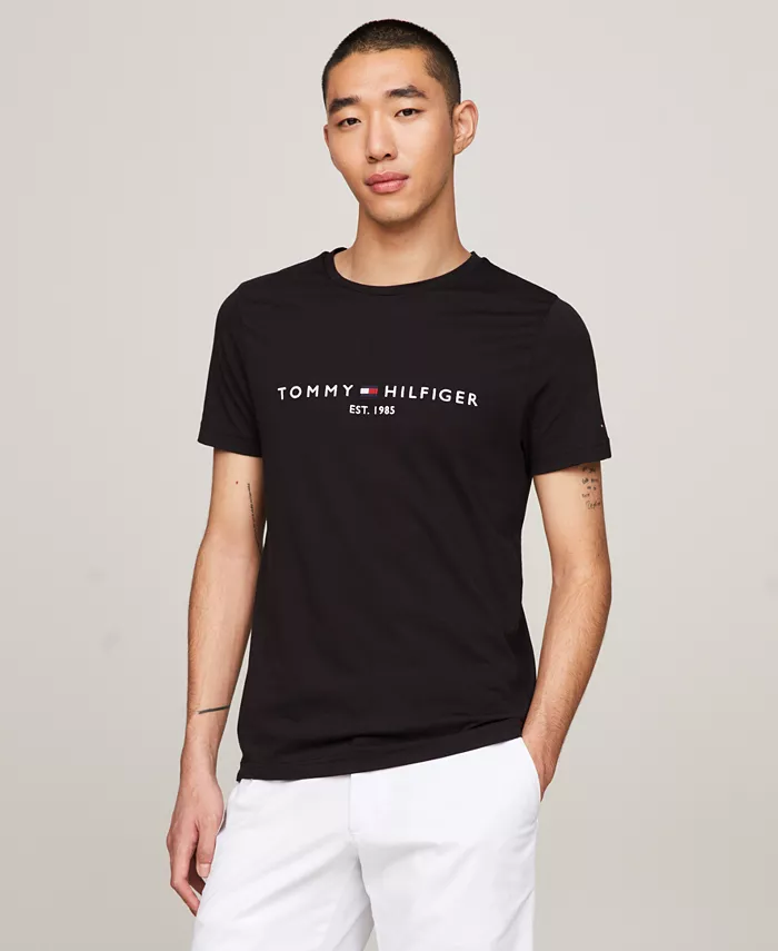 

Мужская футболка с вышитым логотипом Slim-Fit с круглым вырезом Tommy Hilfiger, черный