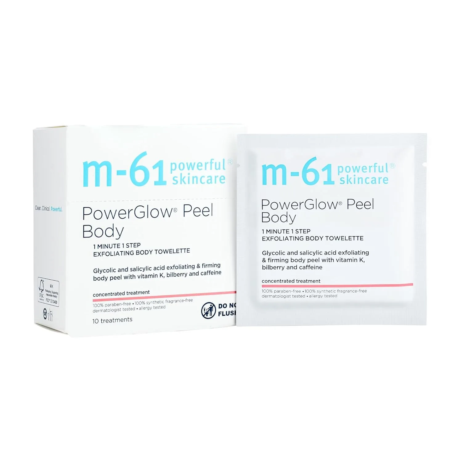 Пилинг M-61 — PowerGlow Peel Body - отшелушивающая салфетка для тела с % гликолевой и салициловой