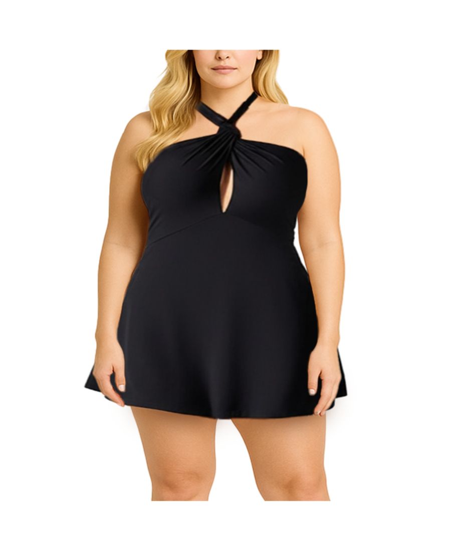

Женское купальное платье с высоким воротником и завязками на шее Swimsuits for All, Black