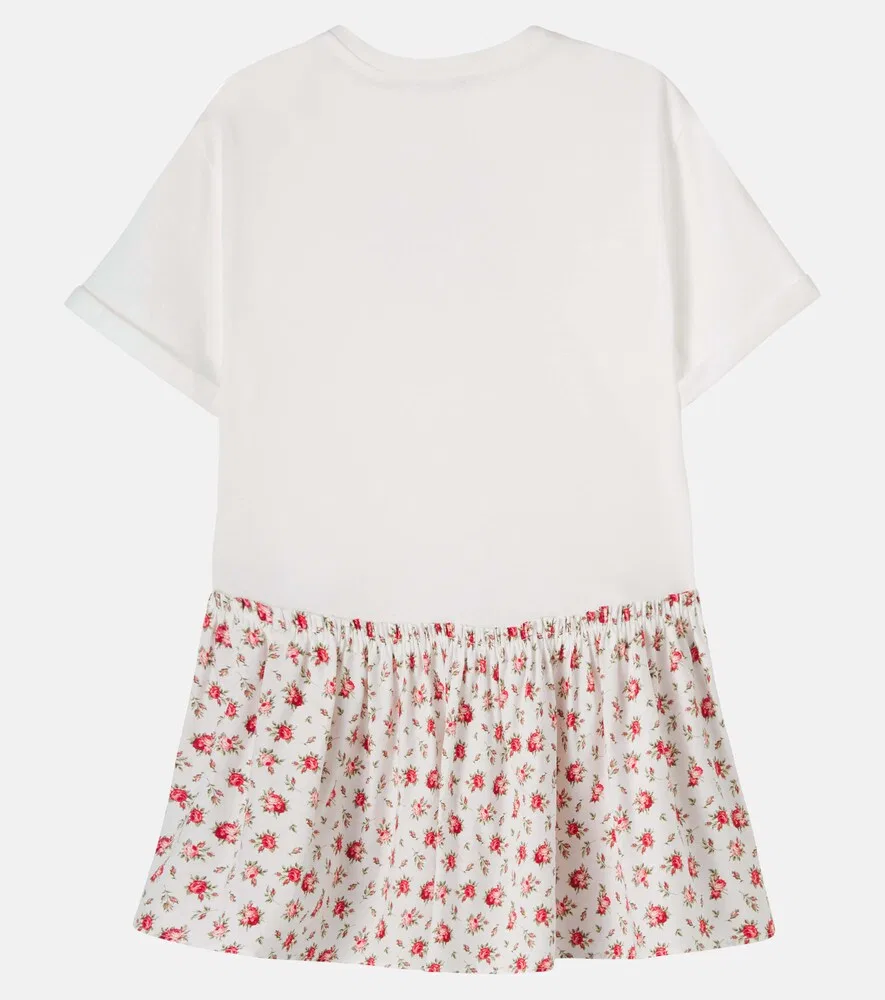 Хлопковое платье DG с цветочным принтом Dolce&Gabbana Kids, белый — фото 3