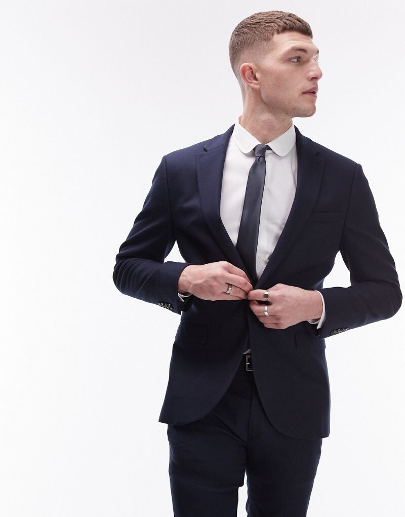 

Темно-синий эластичный фактурный пиджак Topman