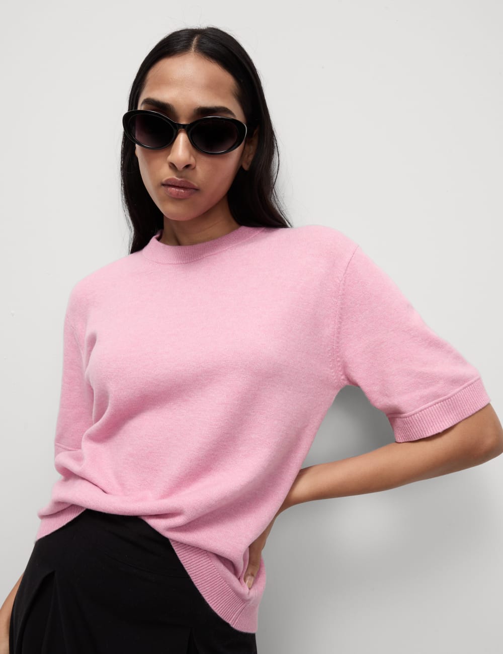 

Вязаный топ с круглым вырезом из пряжи Air-Yarn Marks & Spencer, розовый