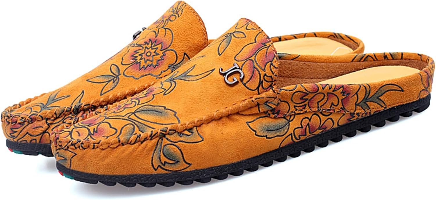 

Мужские кожаные лоферы с цветочным узором - стильные полумокасины, легкие и удобные, гибкие слипоны для улицы и моды Kpdwfms, желтый