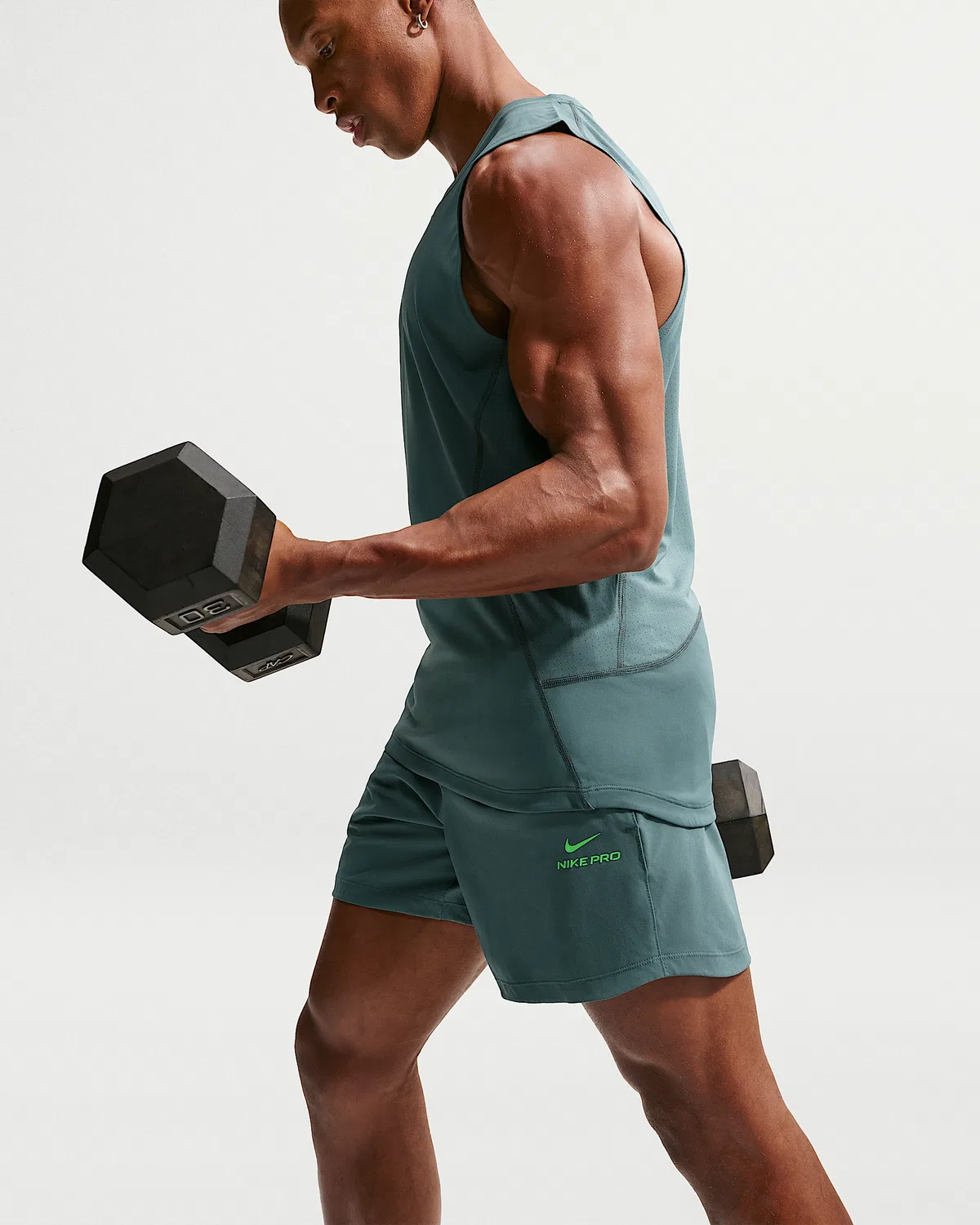 Мужские шорты Nike Pro Training Dri-FIT 6", Mineral Slate/Green Strike — фото 4