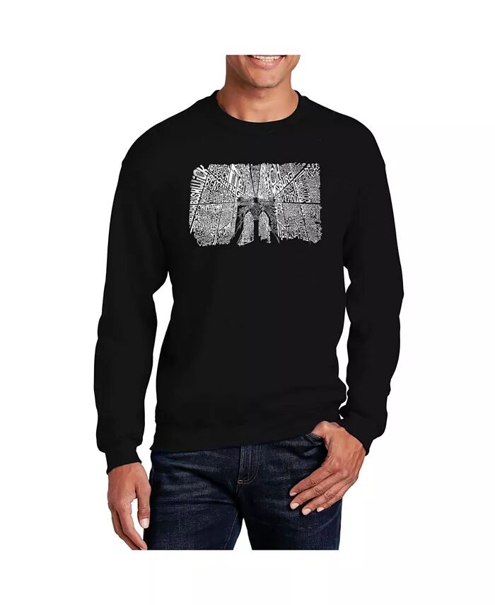 

Мужская толстовка с круглым вырезом Word Art Brooklyn Bridge LA Pop Art, черный