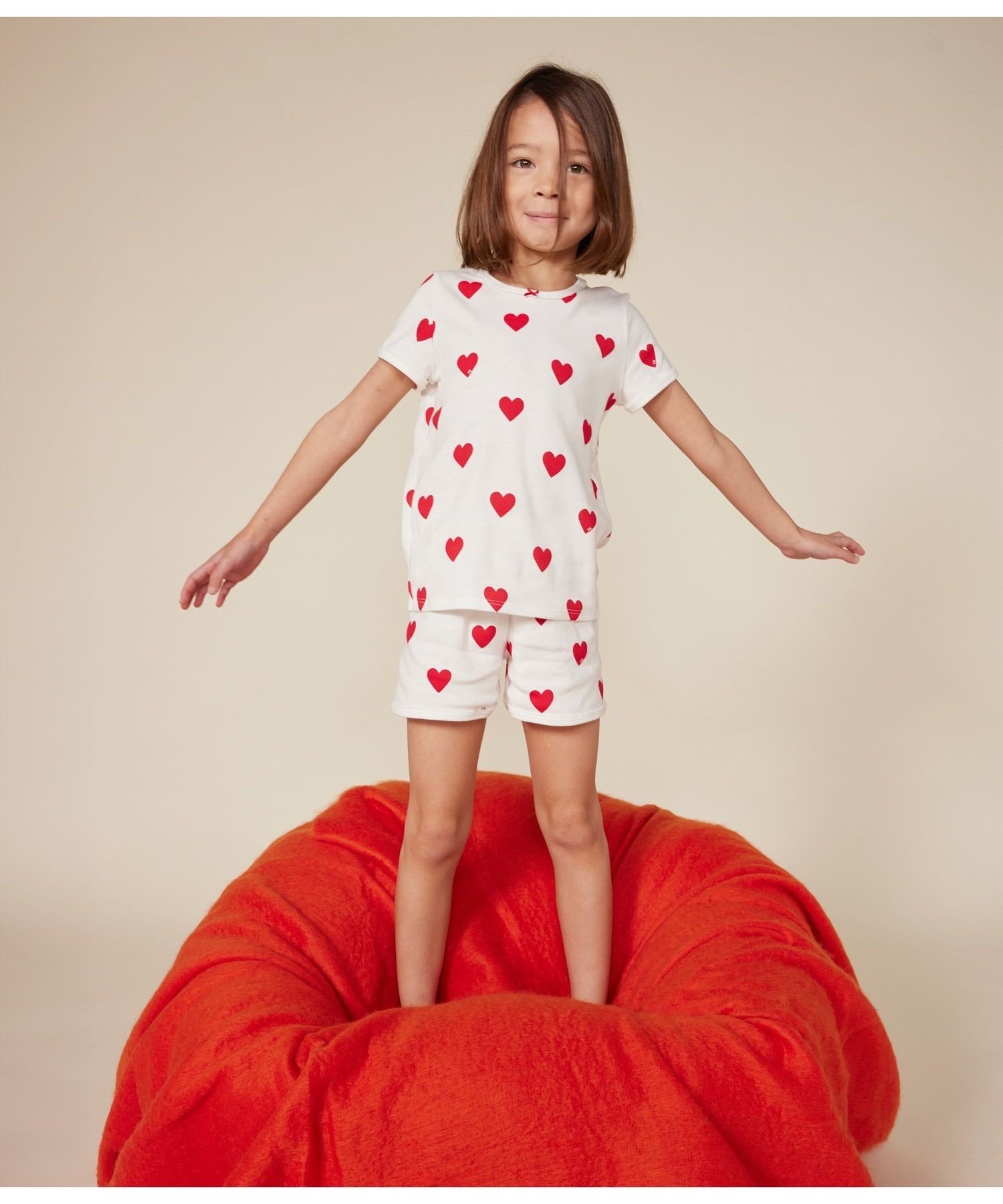 Пижама с короткими рукавами и принтом в виде сердечек PETIT BATEAU, Off-white/red