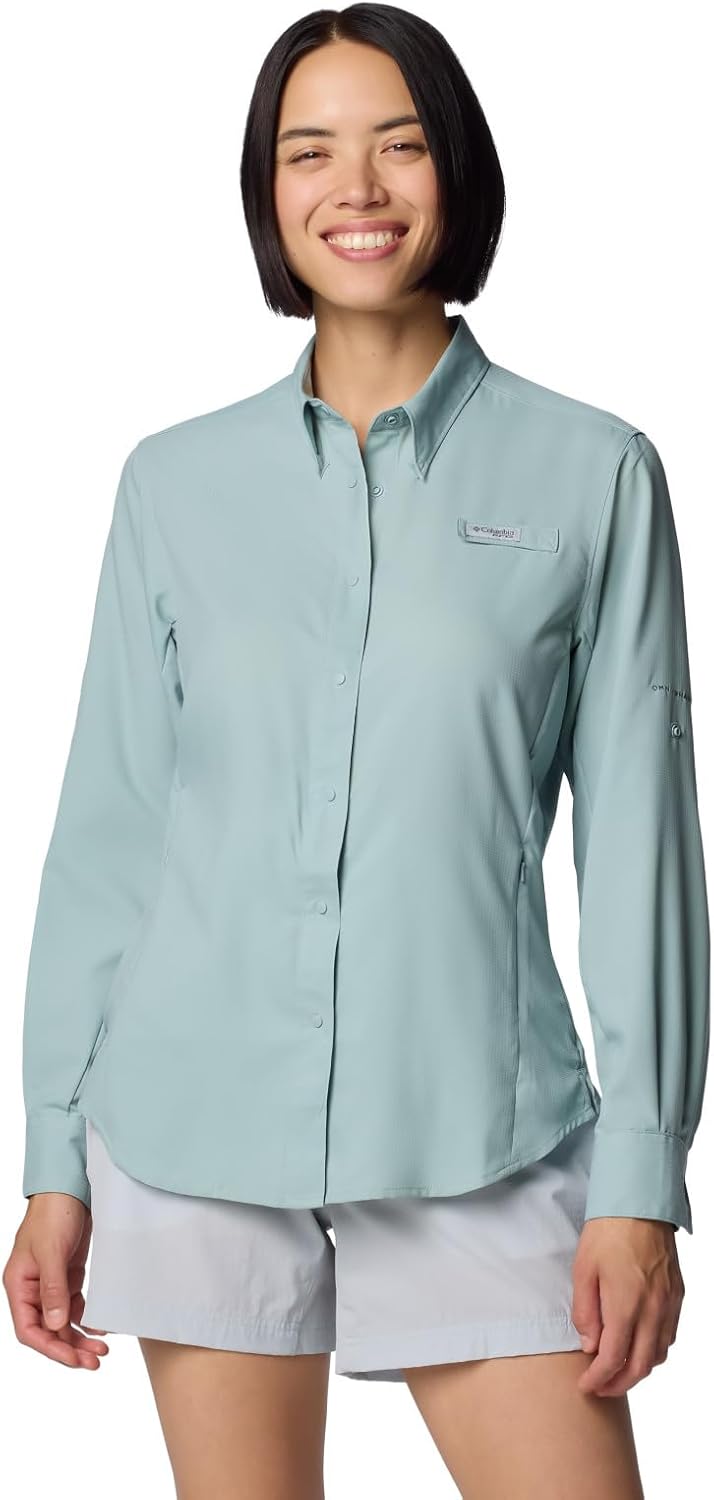 

Columbia Women's PFG Tamiami II UPF 40 рубашка для рыбалки с длинным рукавом, Crushed Blue