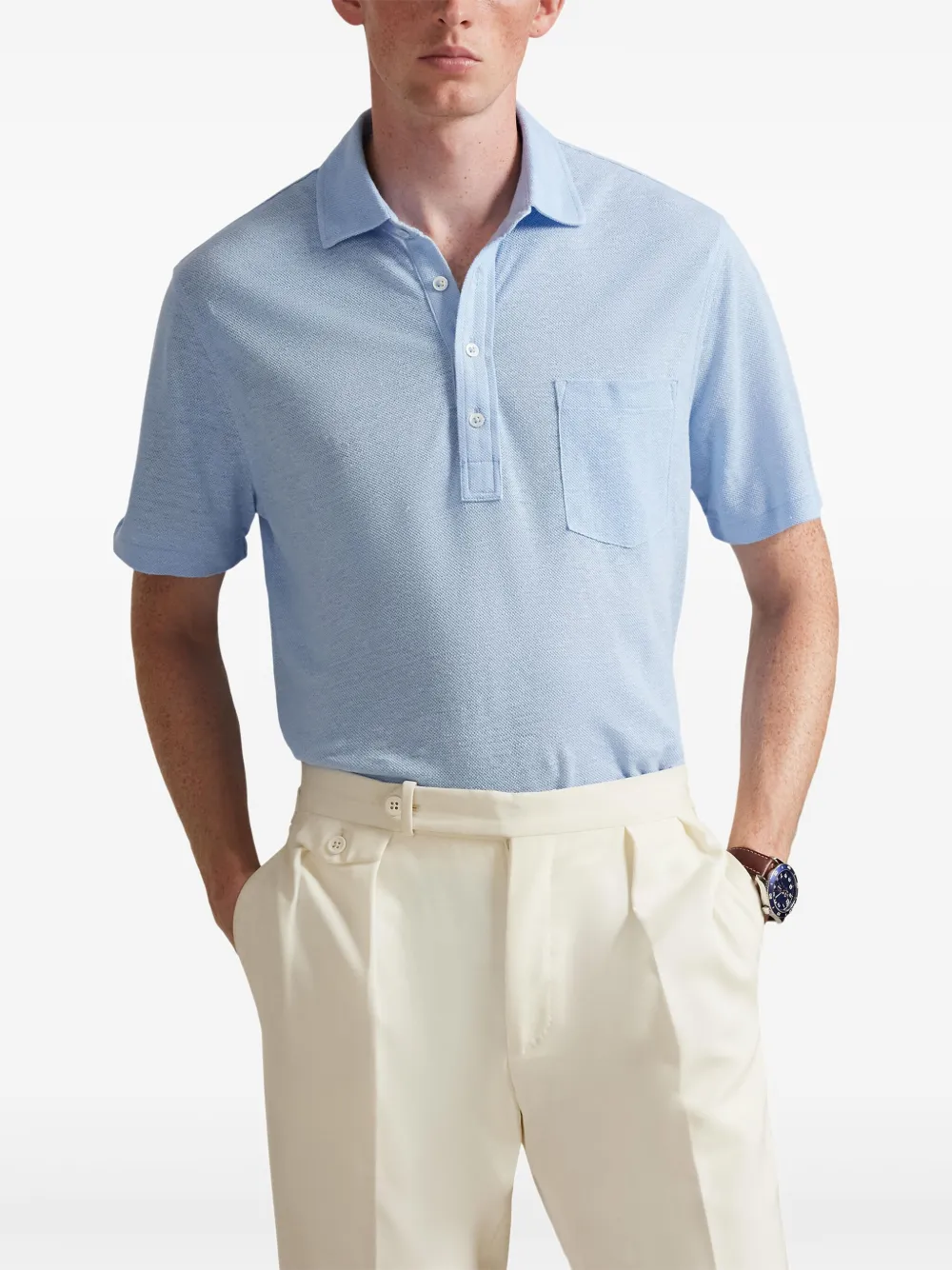 Льняная рубашка поло с нагрудным карманом Polo Ralph Lauren, синий — фото 3