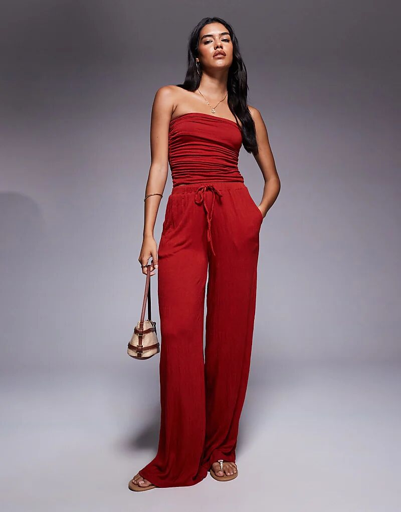 

Широкие брюки ASOS DESIGN цвета ржавчины с жатым поясом и завязкой на талии