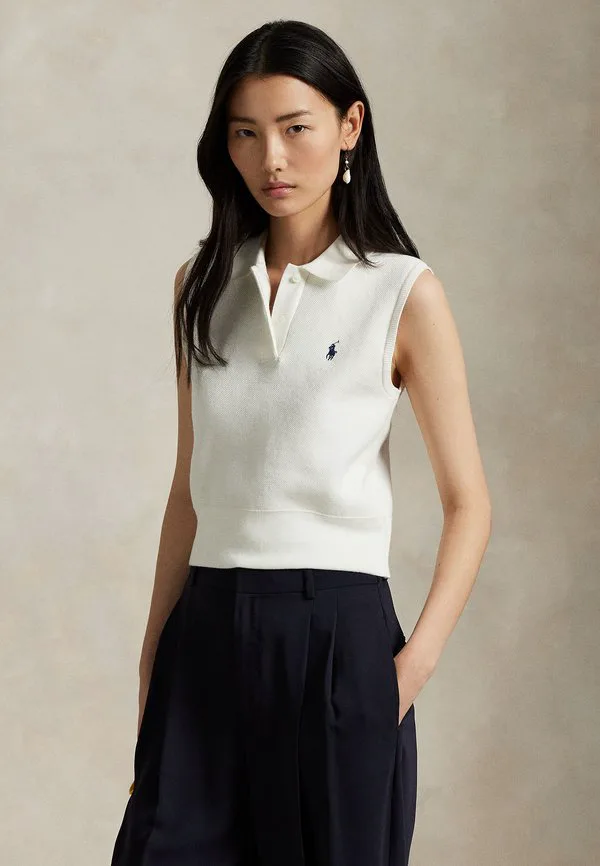 Укороченный хлопковый поло-свитер без рукавов /// джемпер Polo Ralph Lauren, White