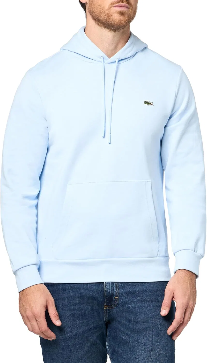 Толстовка Lacoste мужская хлопковая с капюшоном, светло-голубой