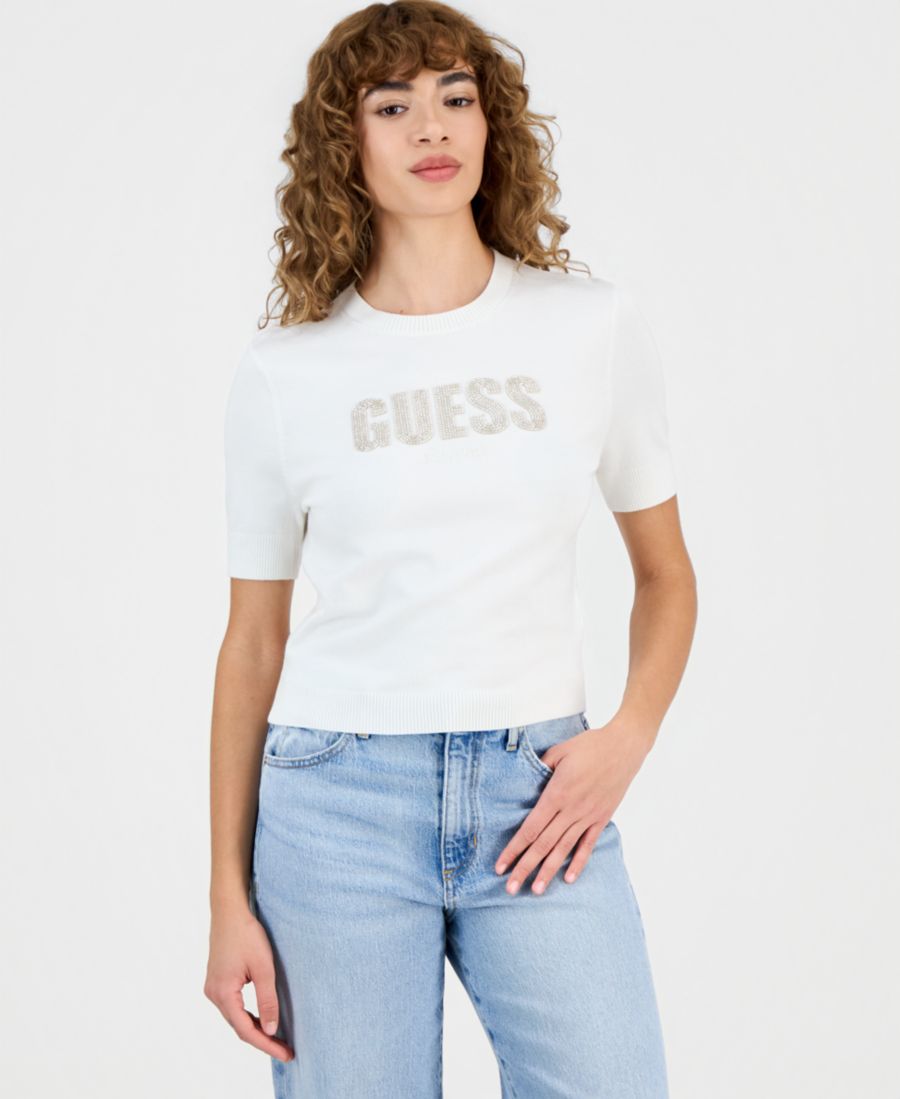 

Женский свитер с короткими рукавами и логотипом Norah GUESS, Cream White