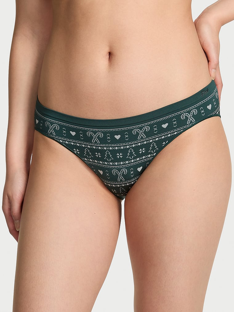 

Бесшовные трусики-бикини Pink, smooth deep forest green holly-daze print