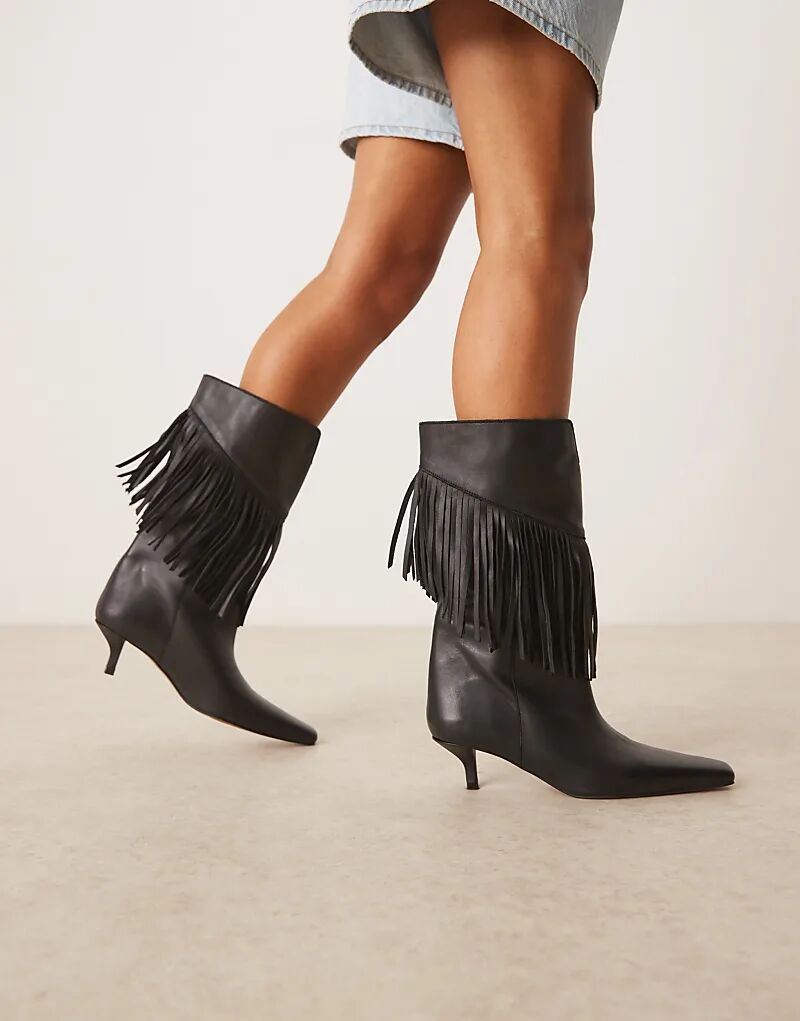 Женские сапоги ASOS DESIGN Carmine кожаные с бахромой, черный