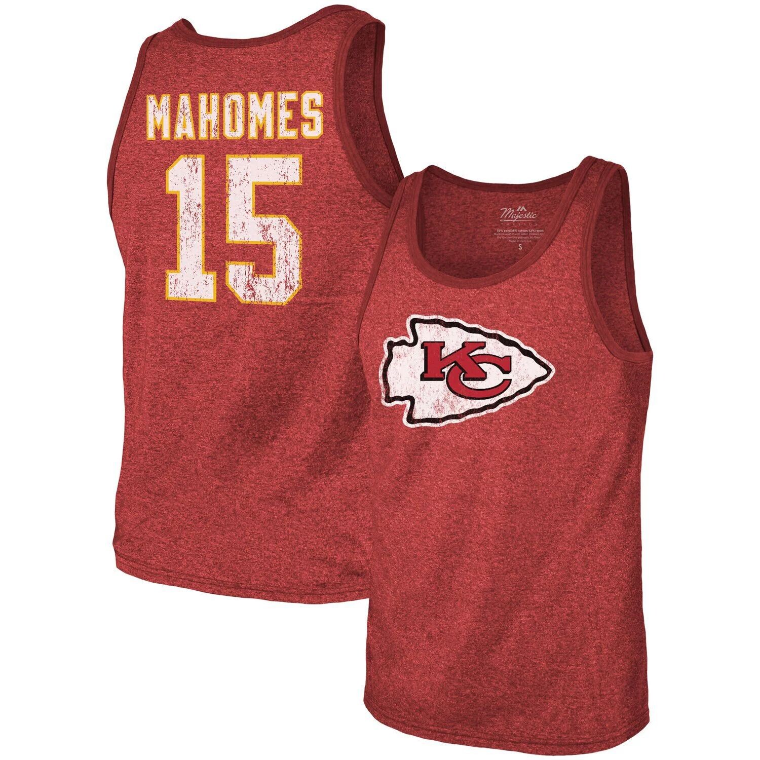 

Мужская красная майка Fanatics из три-смеси с именем и номером Kansas City Chiefs с логотипом Патрика Махоумса Majestic, Красный, Мужская красная майка Fanatics из три-смеси с именем и номером Kansas City Chiefs с логотипом Патрика Махоумса Majestic