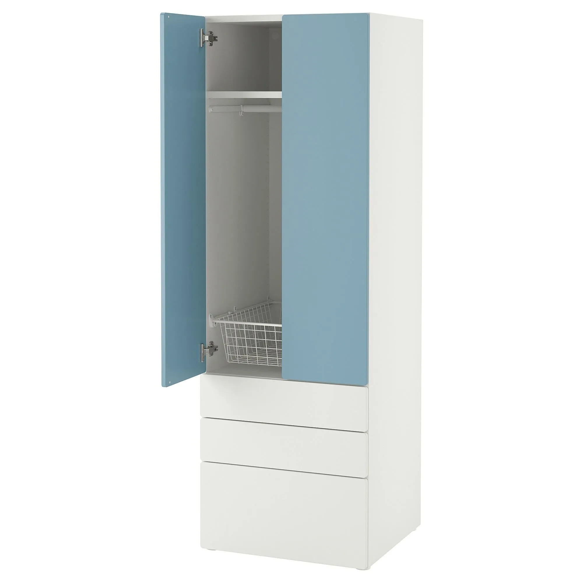 

Детский шкаф, бело-синий, 60x57x181 см, с 3 ящиками PLATSA/SMÅSTAD IKEA