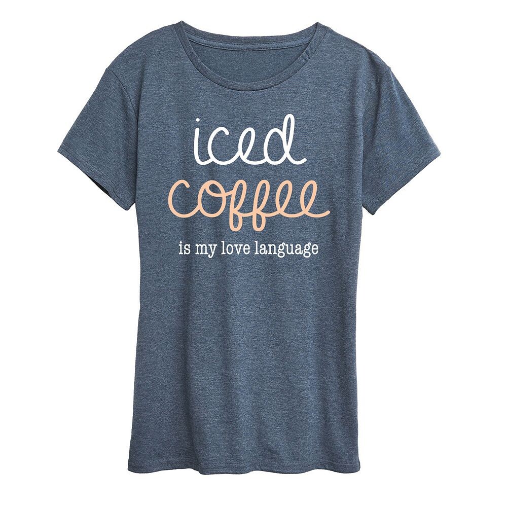 

Женская футболка с графическим рисунком Iced Coffee Love Language, цвет Heather Blue
