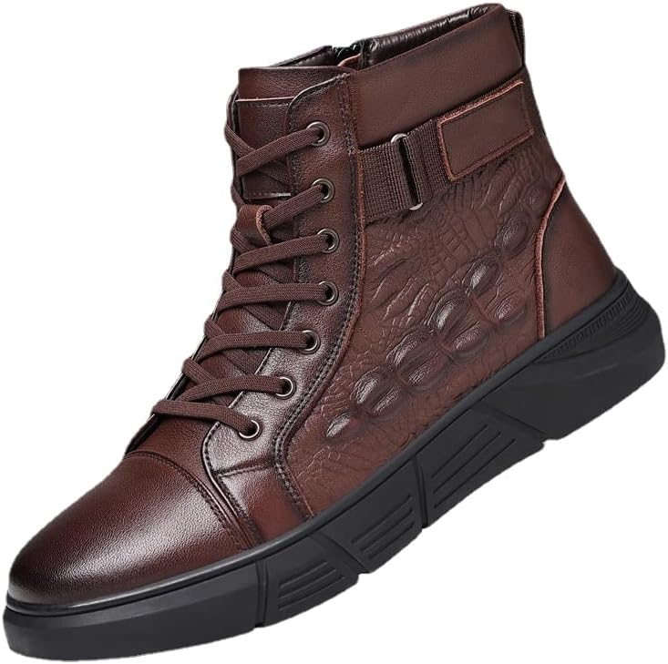 

Мужские повседневные ботинки CROSSBABY из искусственной кожи ручной работы, средней высоты, с нескользящим принтом и шнуровкой, приподнимающие высоту, коричневый