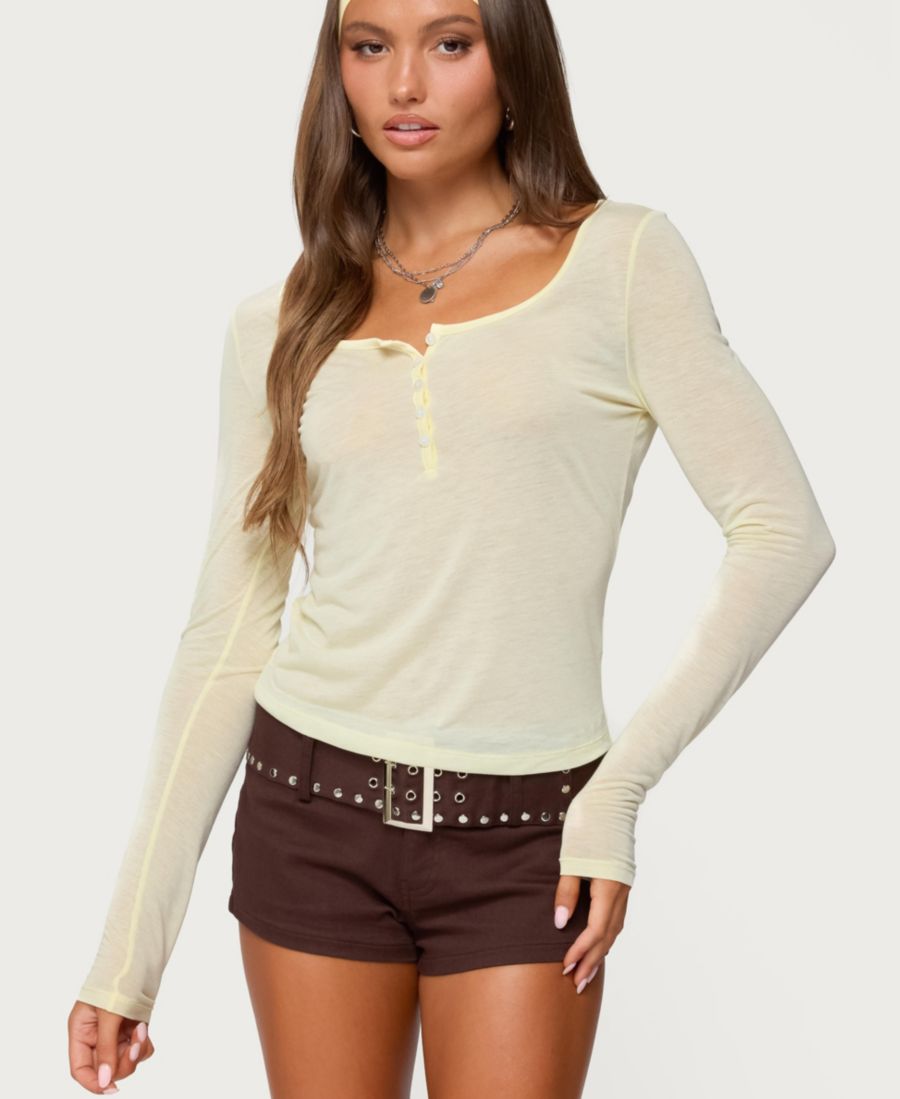 

Женская прозрачная футболка-поло Ria с длинными рукавами Edikted, Yellow