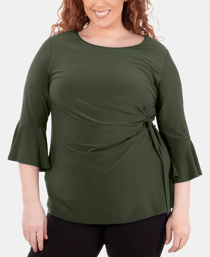 

Топ с расклешенными рукавами и завязками сбоку Plus Size NY Collection, зеленый