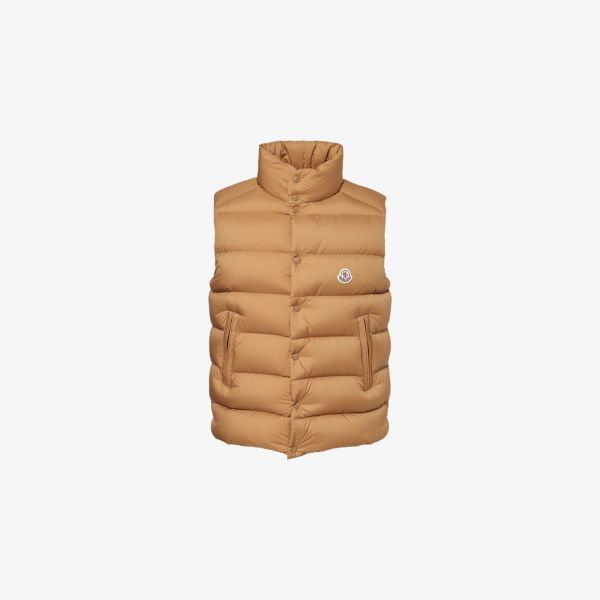

Жилет пуховый нейлоновый с брендовым значком Tibb Moncler, бежевый