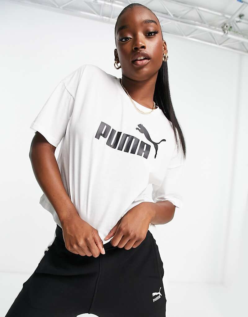 

Белая укороченная футболка с логотипом Puma Essentials