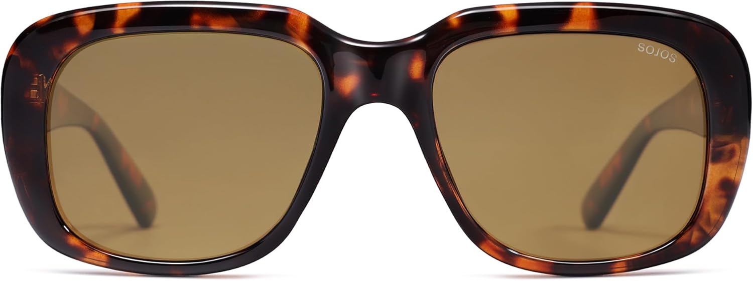 

Классические прямоугольные поляризованные солнцезащитные очки SOJOS для женщин и мужчин в модном стиле 90-х годов с квадратной оправой SJ2635, Amber Tortoise/Brown Grading Lens