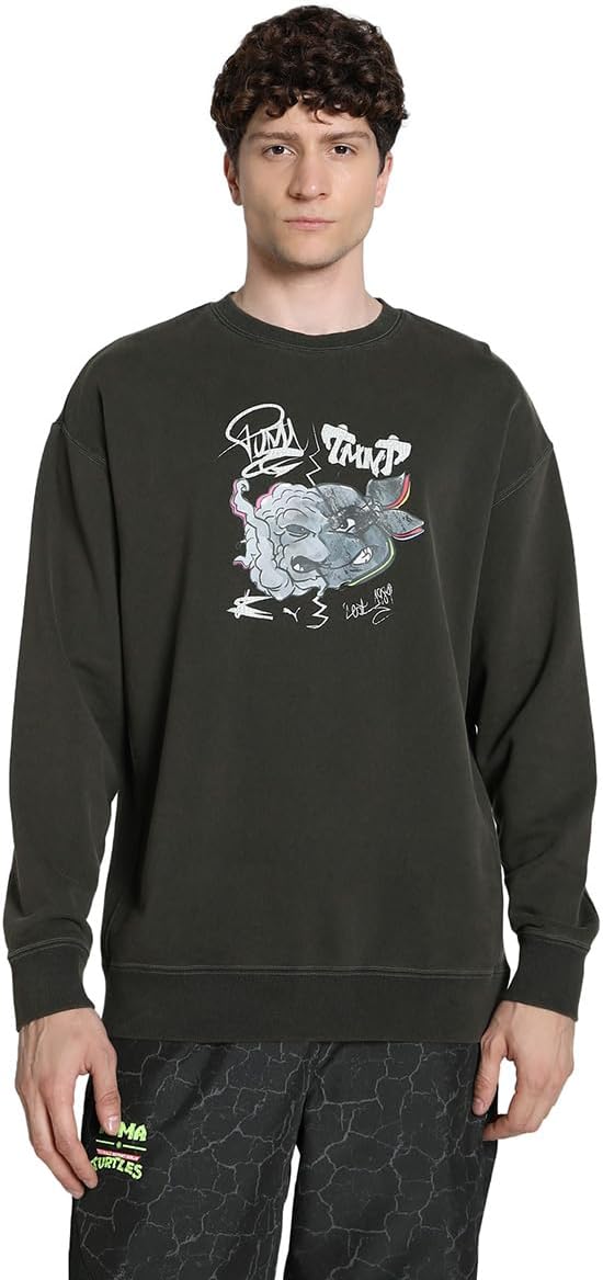 

Мужская повседневная спортивная толстовка PUMA 630100, свободный крой, X TMNT RELAXED GRAPHIC CREW TR, черный