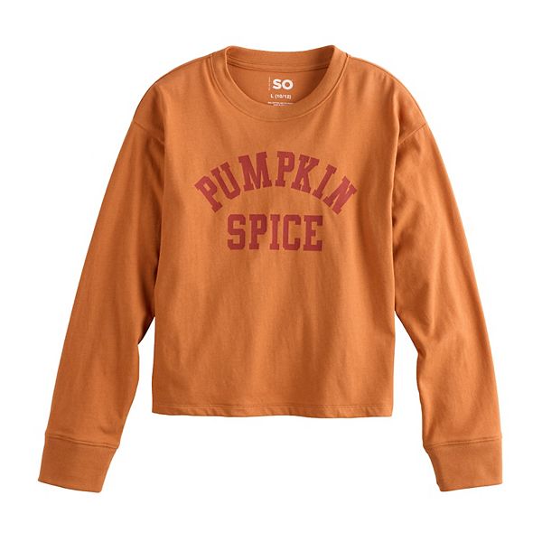 

Детская футболка с длинным рукавом и принтом, размеры 6-20, regular и plus So, Pumpkin Spice Orange