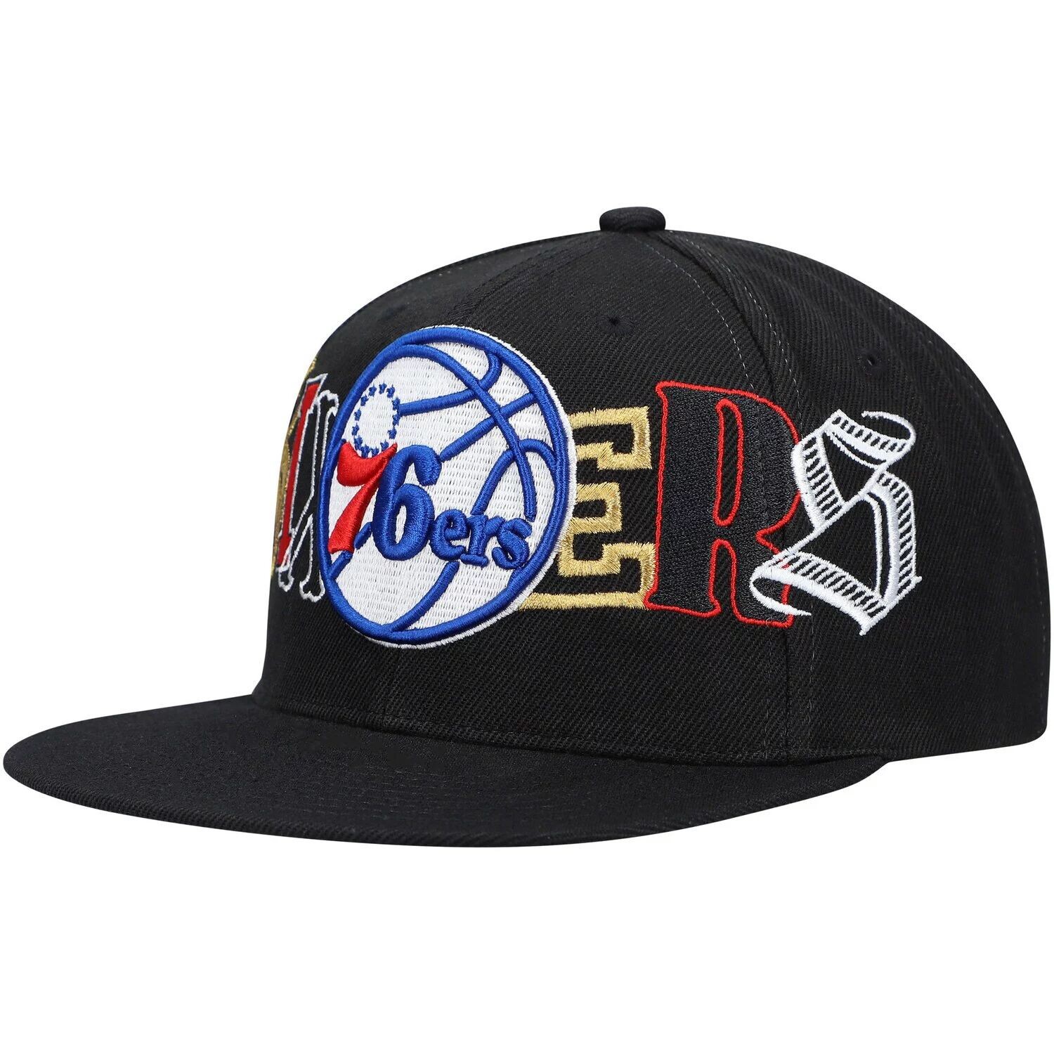 

Мужская черная кепка Mitchell & Ness Philadelphia 76ers Hype Type Snapback