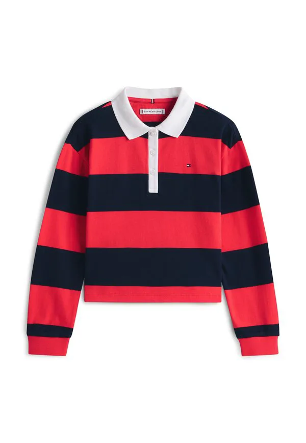 Полосатая трикотажная рубашка-поло для регби свободного кроя Tommy Hilfiger, Dark Night Navy/Red — фото 4