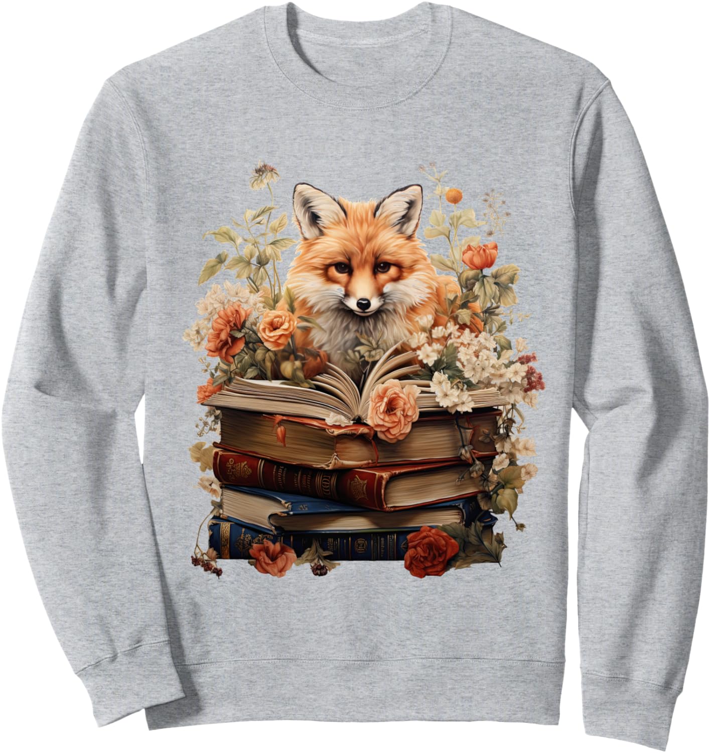 

Толстовка в стиле коттеджкор с цветочным рисунком, лисой и милым гобликом Cottagecore Goblincore And Fairycore Stuff, серый