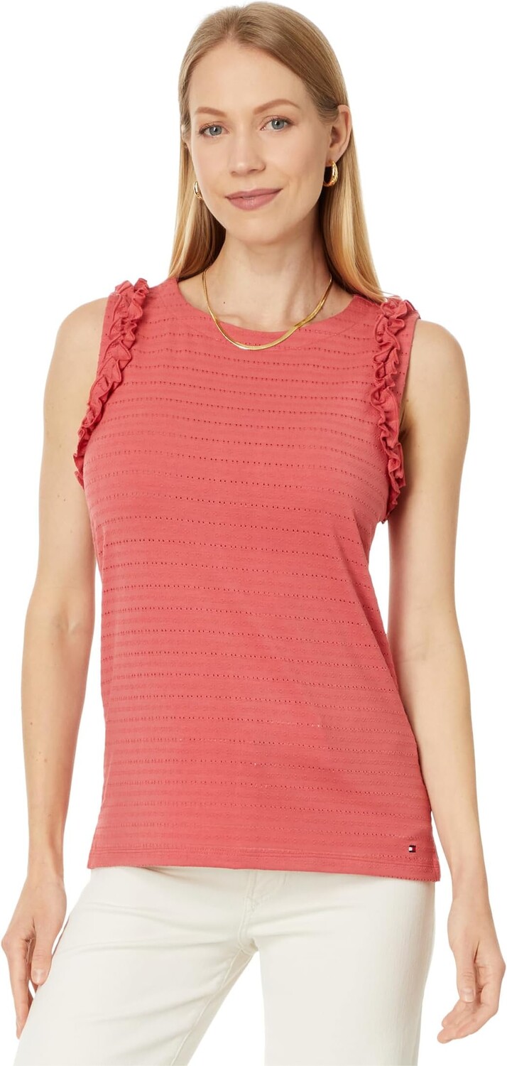 

Топ Tommy Hilfiger Sleeveless Ruffle Tank, цвет Mineral Red