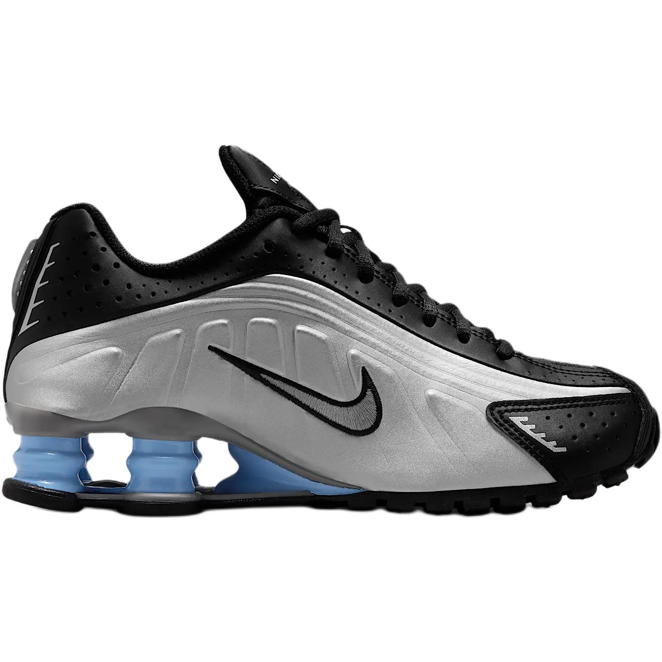 Детские кроссовки Shox R4 с низким верхом, устойчивые к истиранию Nike, серебряный/черный — фото 2