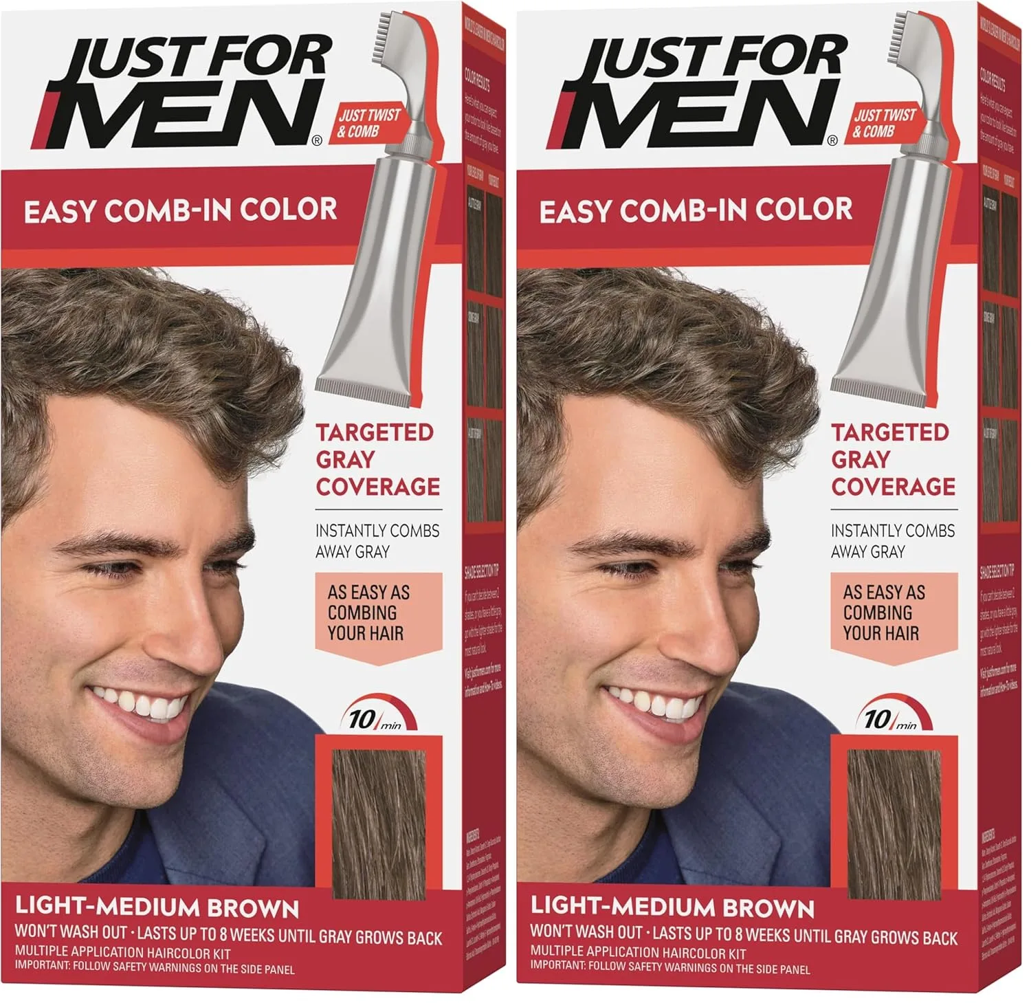 Краска для волос Just For Men Easy Comb-In Color для мужчин, легко наносится без смешивания, с помощью аппликатора-расчески - светло-средне-коричневый, A-30, (упаковка из 2 шт.) 1 шт. (2 шт.), Light-Medium Brown A-30
