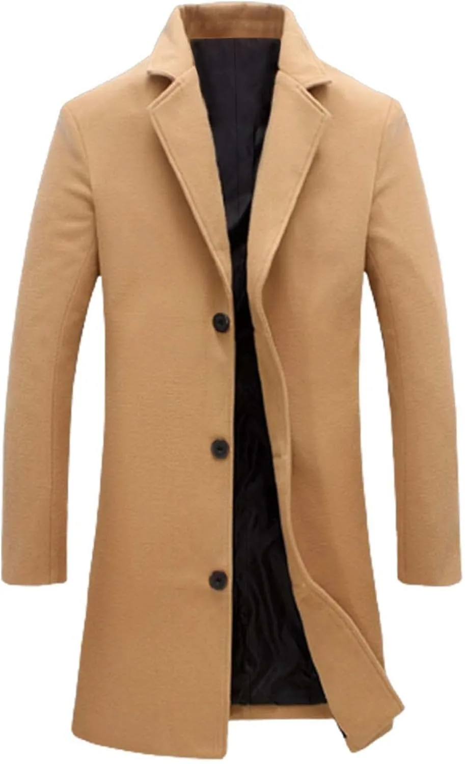 Мужское пальто pea coat из шерстяной смеси с отложным лацканом, двубортное, средней плотности, флисовое, тренч, для улицы, длинное, ветрозащитное Generic, хаки