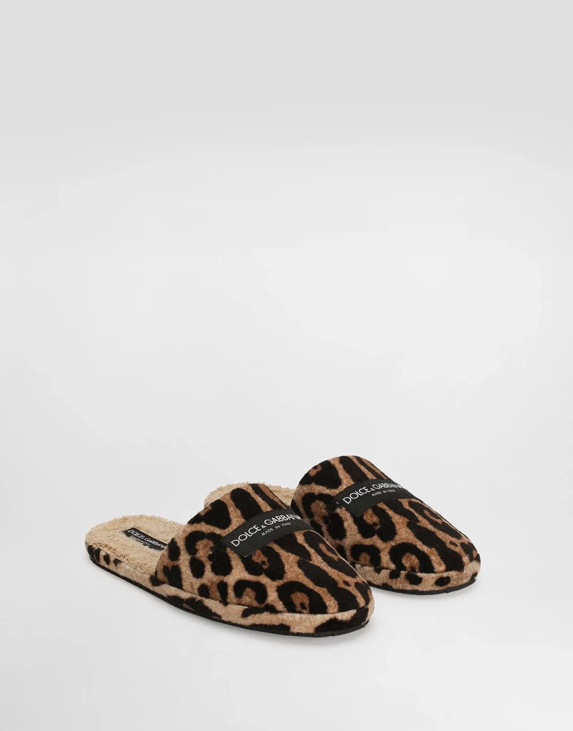 Тапочки из махровой ткани с леопардовым принтом и логотипом DG для отеля DOLCE & GABBANA, мультиколор — фото 2