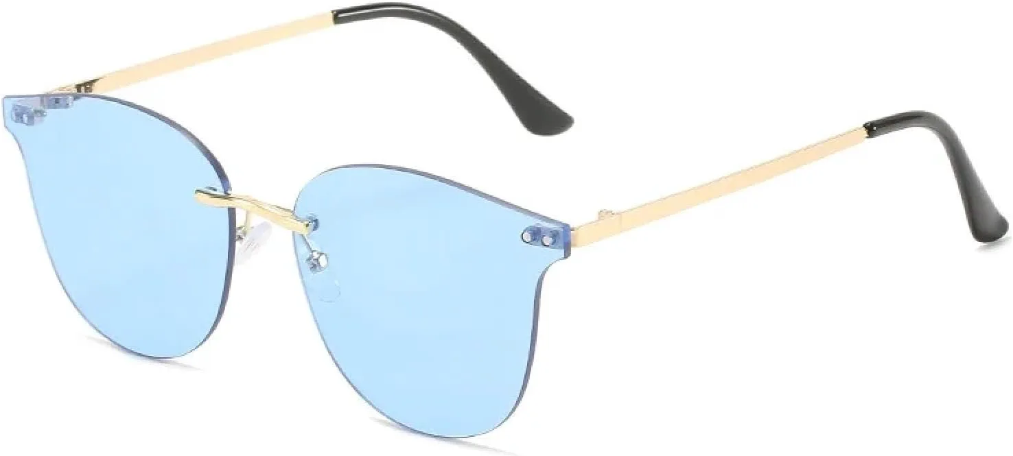 

Модные солнцезащитные очки без оправы для женщин и мужчин в винтажном стиле с заклепками, летние, для путешествий, с защитой от УФ-излучения UV400 TKKTLLT, Gold Blue