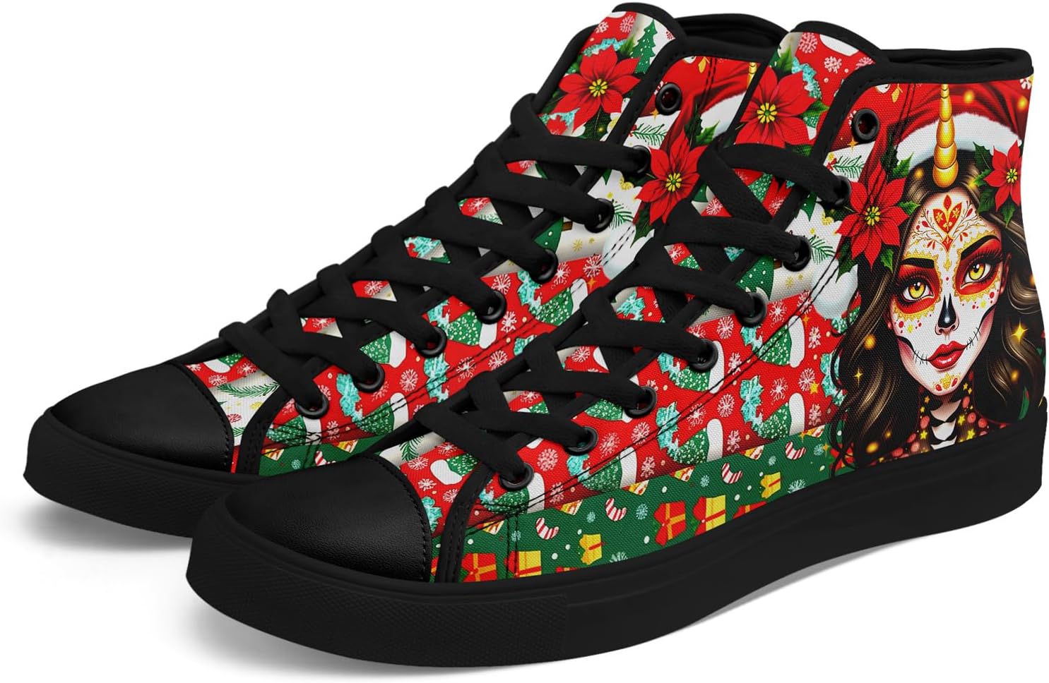 

Высокие кеды на холщовой подошве AWSOLE для мужчин и женщин, с принтом Санты, забавные рождественские повседневные кроссовки для ходьбы, черный/красный/зеленый/золотой/бежевый