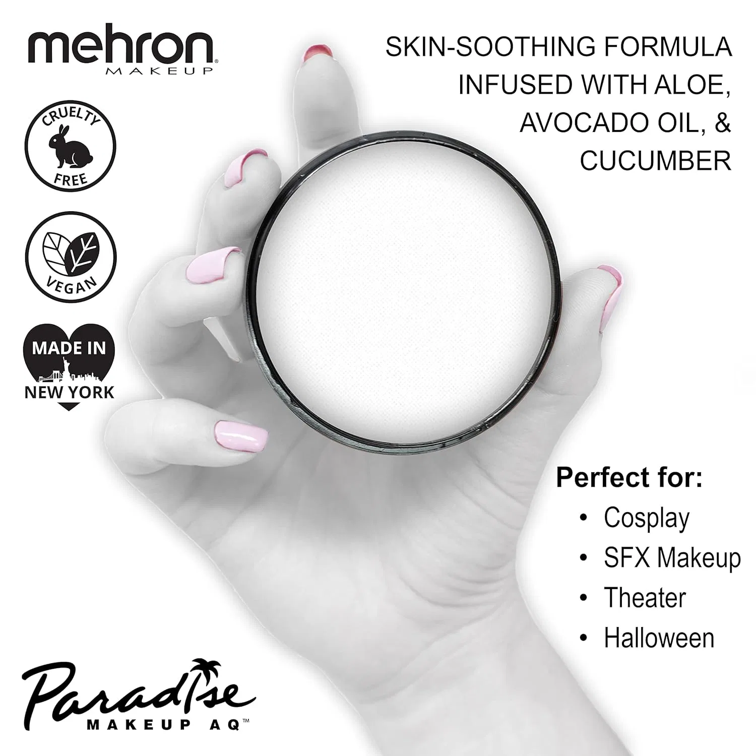 Профессиональный аквагрим «Paradise Makeup AQ 40G» от Mehron (белый) Mehron, White — фото 3