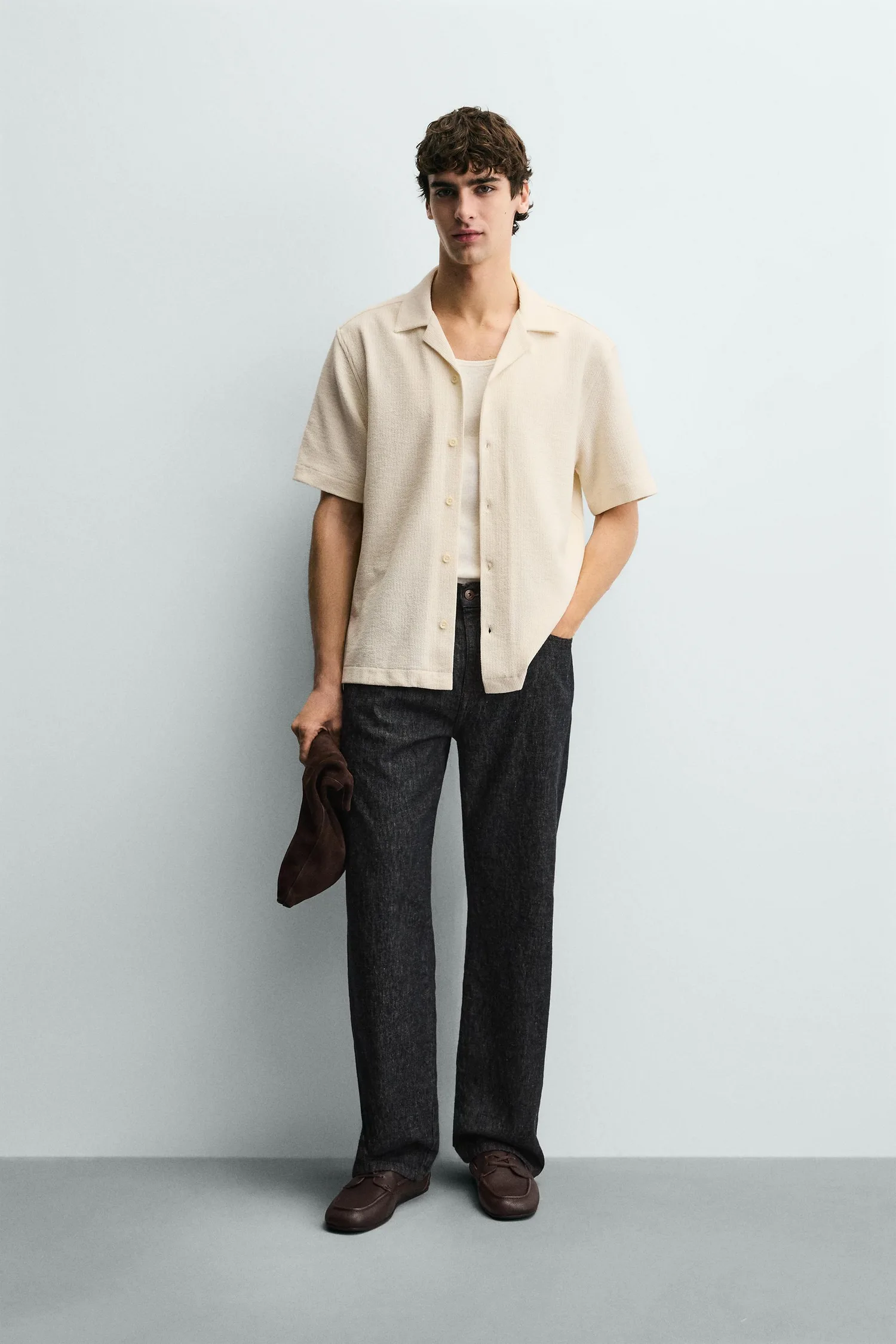 Текстурированная рубашка Zara, экрю