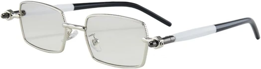 

Маленькие прямоугольные солнцезащитные очки для женщин и мужчин, роскошные, в стиле ретро, ​​с заклепками, двухцветные, с защитой от УФ-излучения UV400 UATXTAU, Silver Light Gray