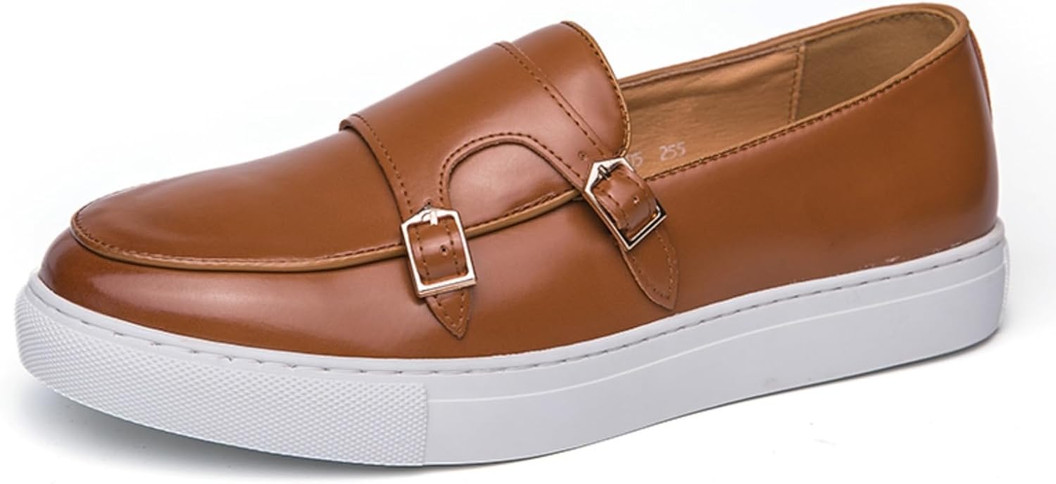 

Мужские лоферы с монк-ремнем - тосканская кожа, массивная подошва с тремя слоями, пряжка из хромированной латуни - на скольжении с наклоном и биомеханическим комфортом для работы и повседневной носки Kpdwfms, коричневый